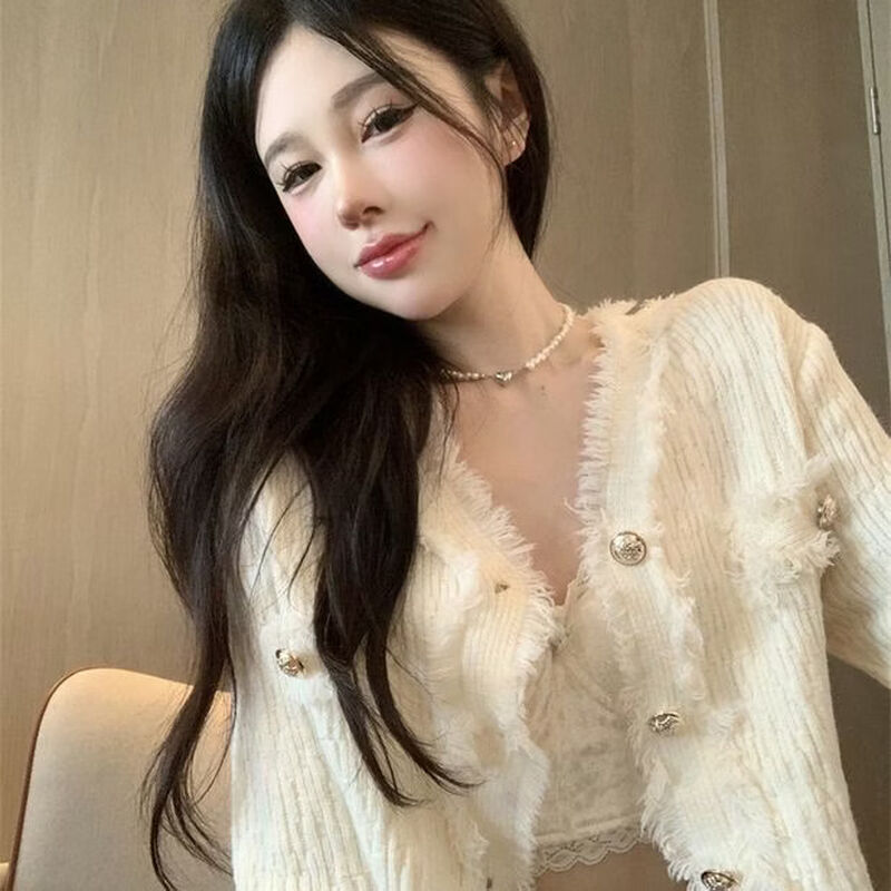 Playboy (PLAYBOY) spring and autumn beautiful sweater small fragrance white long-sleeved cardigan French outer top for women 2026 new early spring official flagship pink S