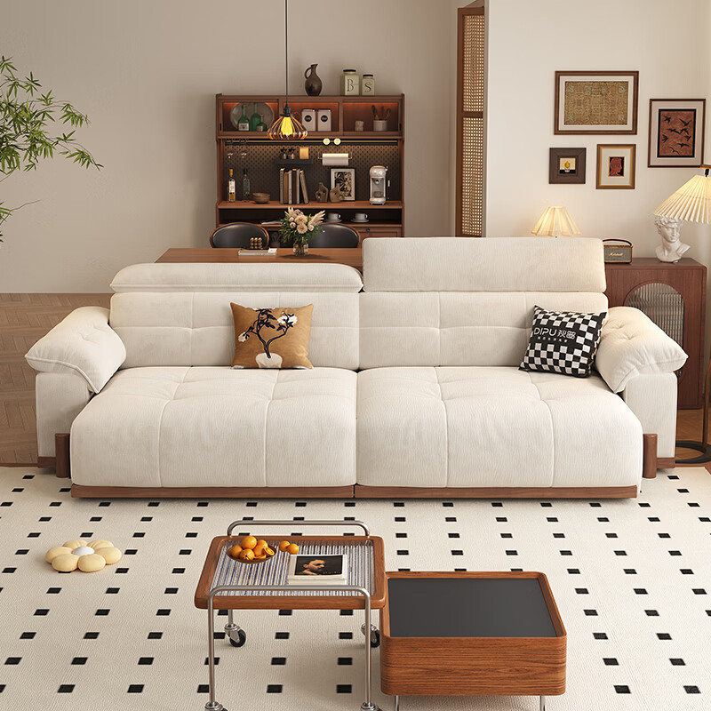 Dipu petal chenille cloth electric functional drag bed sofa in antique style APP voice remote control 3.05 meters Ultra Maple Song