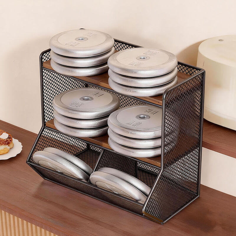 Fantasy water cup dining table storage rack sideboard storage rack black frame walnut color large double compartment