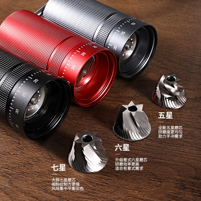 GOK external adjustment hand grinder steel core seven-star household coffee grinder outdoor portable coffee grinder square external adjustment seven-star-gun gray