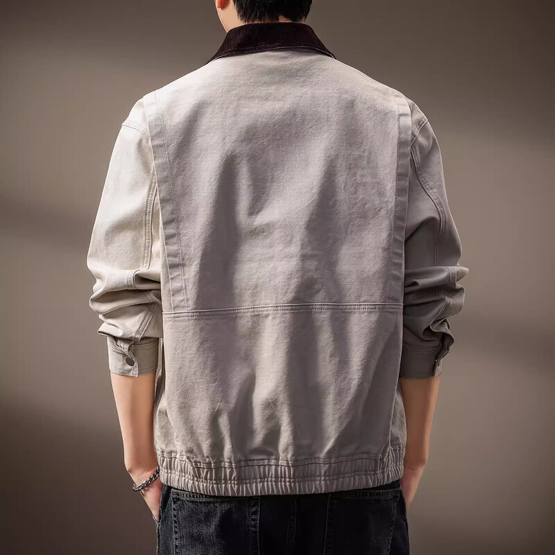 Noble color high-end American retro work jacket men's trendy brand spring and autumn pure cotton outdoor Detroit casual denim jacket