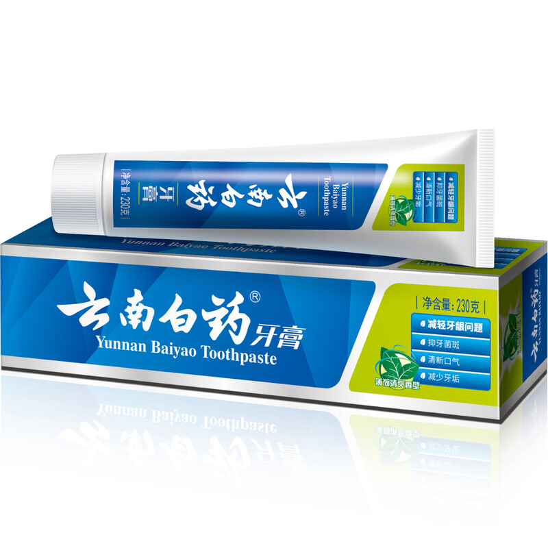 Yunnan Baiyao Toothpaste Mint Flavor Reduces Gum Problems Cleans Mouth Fresh Breath Mint Refreshing 230g*1 Stick