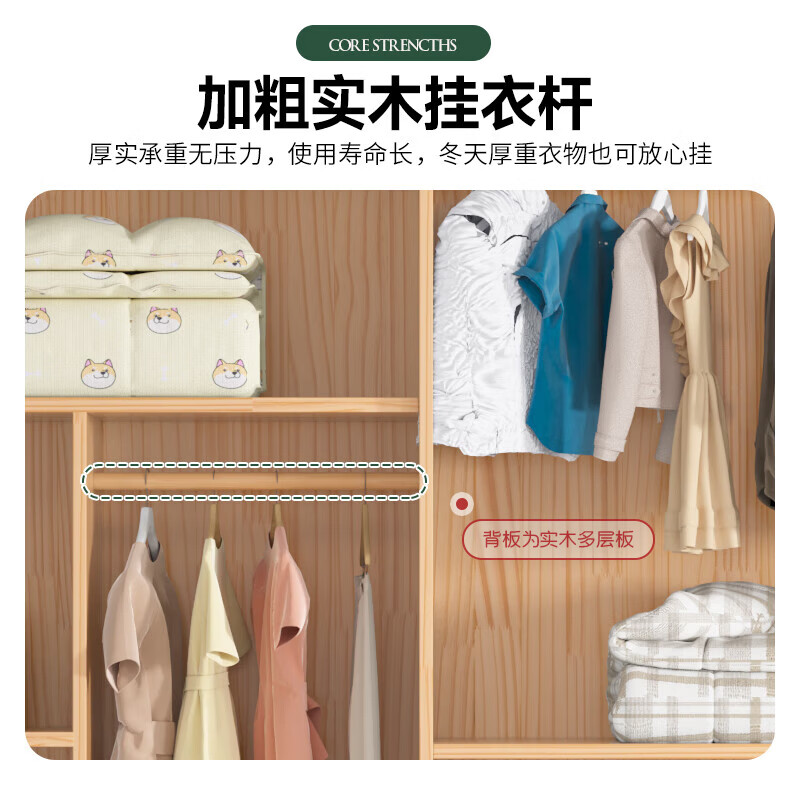 Shangxuan includes installation solid wood wardrobe bedroom customization simple small apartment rental sliding door cabinet pure solid wood three-door main cabinet (width 1.2 meters)