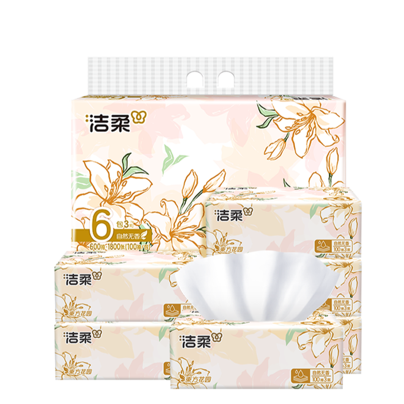 Clean and Soft Blossom Tissue Flexible Tissues 3-layer 100 Tissues*6 Pack Facial Tissues Not Easily Broken When Wet