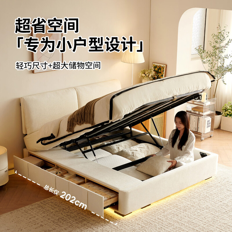 Dongxiong ultra-thin bedside fabric bed removable and washable elephant ears small apartment primary and secondary bedrooms ultra-thin translation storage bed cat claw cloth bed/encrypted silent row frame 1800mm*2000mm translation structure
