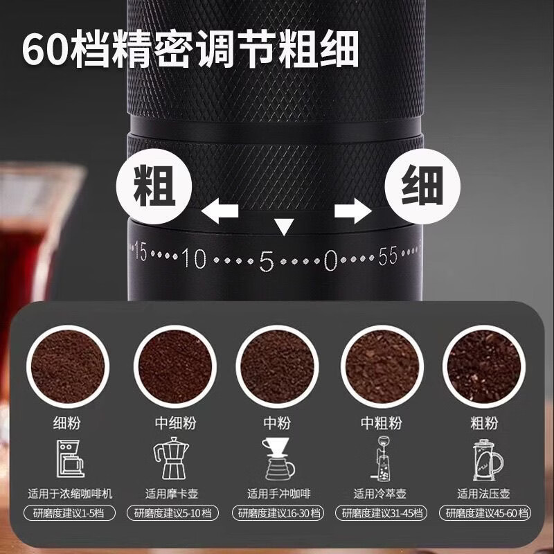 GOK external adjustment hand grinder steel core seven-star household coffee grinder outdoor portable coffee grinder square external adjustment seven-star-gun gray