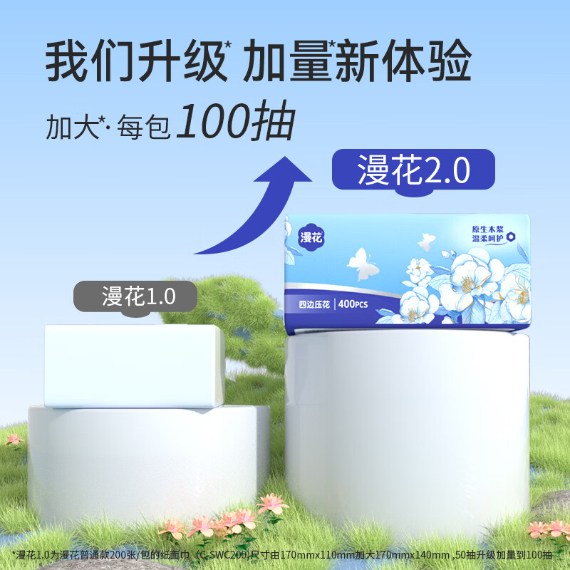 Manhua blue camellia tissue paper 4 layers 400 sheets * 20 large pack whole box wholesale household napkins face napkins toilet paper toilet paper