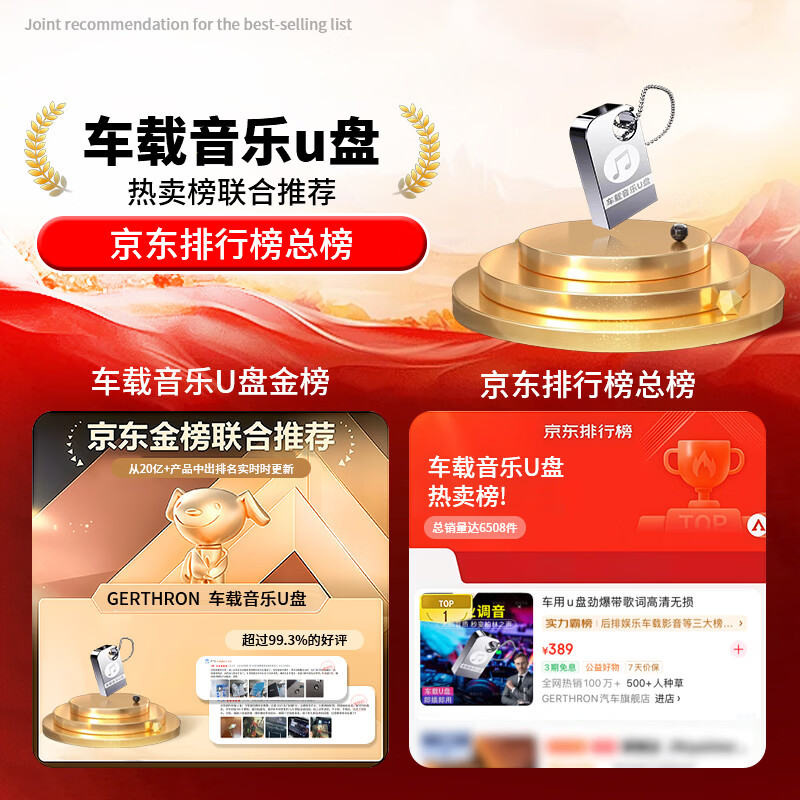 GERTHRON German car music USB disk songs lossless high quality 2026 hot dj full video with lyrics mv high definition stream 6000 songs + 100 MVs German lossless vinyl chip delivery C port adapter