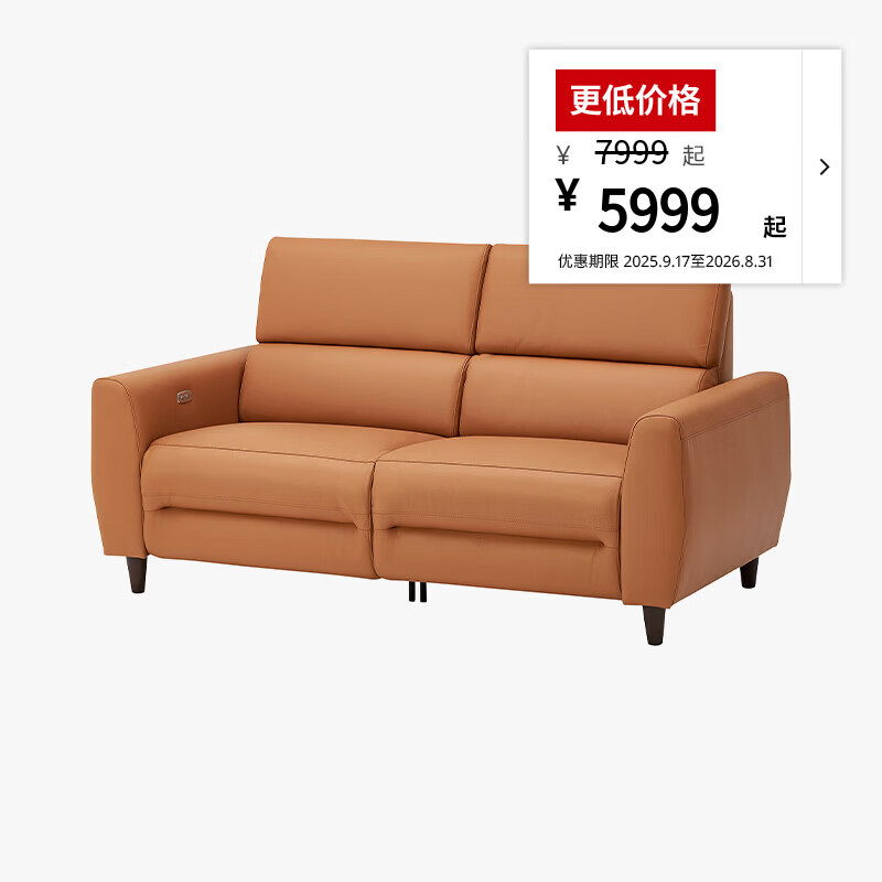 IKEA (IKEA) RULLERUM first-layer cowhide electric three-person sofa living room seat double sofa with electric recliner golden brown