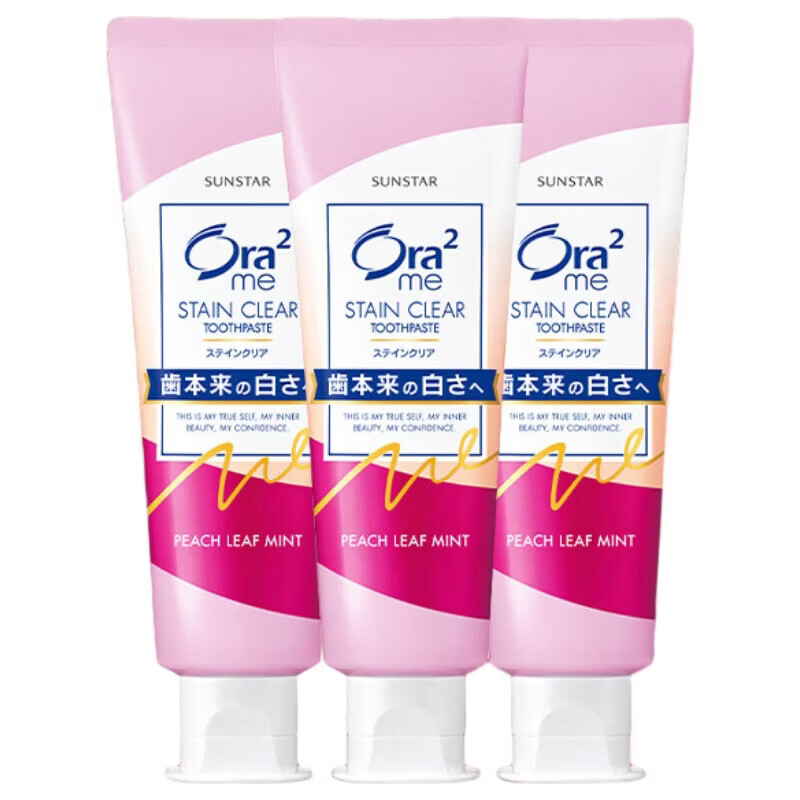 Ora2 Toothpaste Fresh Peach Mint 140g*3 sticks, whitens and protects gums, removes tobacco stains, reduces bad breath, contains fluoride, prevents cavities and removes tooth stains