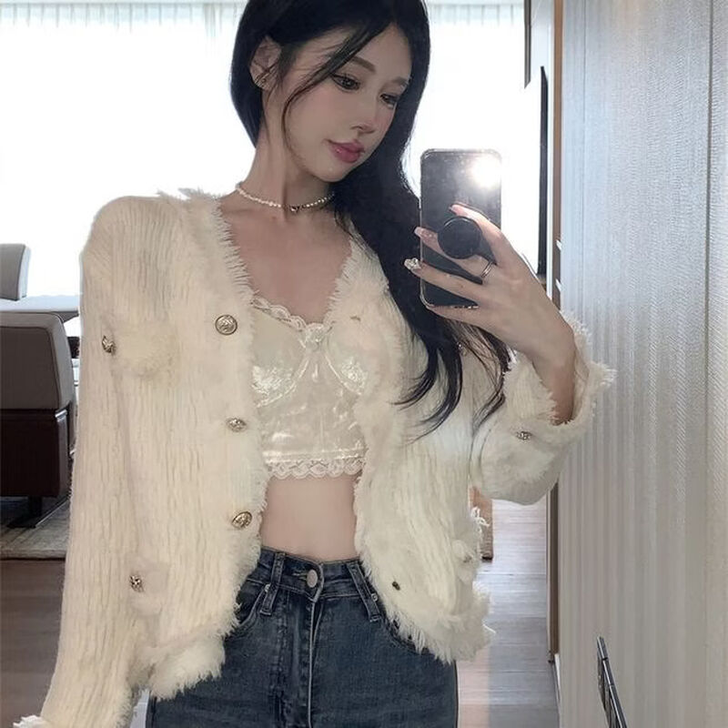 Playboy (PLAYBOY) spring and autumn beautiful sweater small fragrance white long-sleeved cardigan French outer top for women 2026 new early spring official flagship pink S