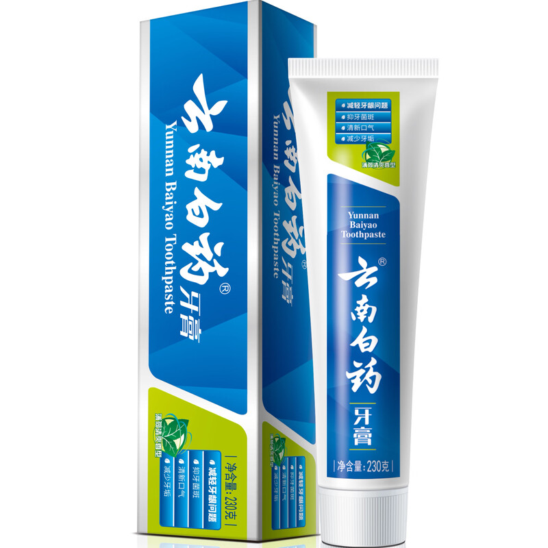 Yunnan Baiyao Toothpaste Mint Flavor Reduces Gum Problems Cleans Mouth Fresh Breath Mint Refreshing 230g*1 Stick
