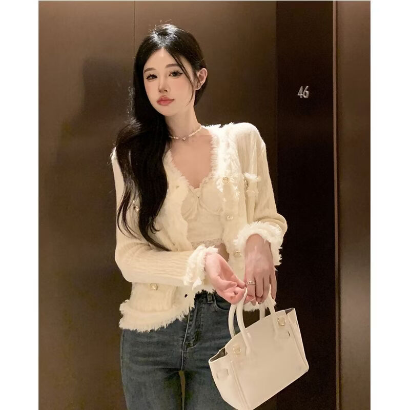 Playboy (PLAYBOY) spring and autumn beautiful sweater small fragrance white long-sleeved cardigan French outer top for women 2026 new early spring official flagship pink S