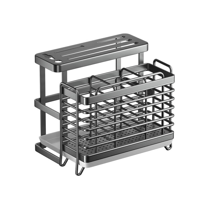 Yingtang chopstick storage box chopstick holder stainless steel kitchen wall-mounted household knife spoon kitchen chopstick storage rack chopstick cage double barrel (countertop wall hanging dual-purpose)