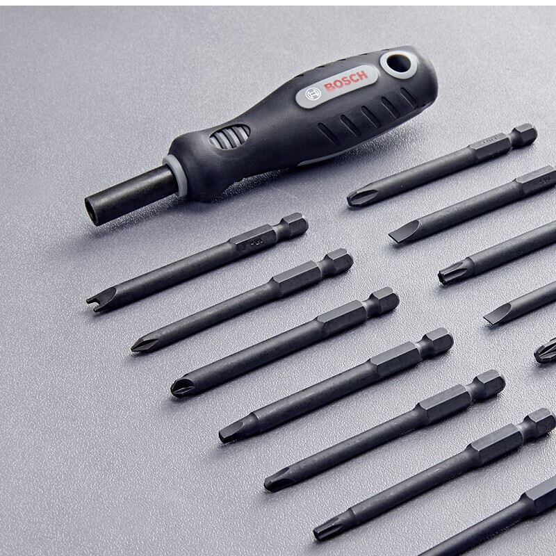 Bosch 37-piece long bit driver set with handle, hexagonal handle S2 steel bit, 1/4 hexagonal handle, 6.35mm four-wing, three-wing U-shaped square hole and other various bits 37-piece long bit set with handle