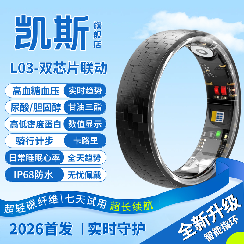 Skyunion non-invasive uric acid and blood lipid smart ring丨2026 blood sugar blood pressure heart rate blood oxygen ring black technology 24-hour dynamic sleep assessment middle-aged and elderly health ring high-precision 15th generation-L03 smart dynamic blood sugar uric acid version + charging compartment No. 10 finger circumference 63MM 140 catties-150 catties
