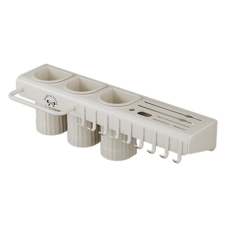 Chopstick storage box wall-mounted punch-free kitchen knife holder storage rack household chopstick cage basket multi-functional all-in-one chopstick barrel gun gray-50cm three chopstick barrel rag rod + 9 hooks