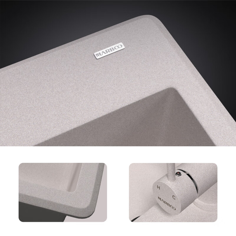 Ruishen European imported quartz stone sink kitchen sink large single-slot under-counter basin sink black 932 931 package A bare sink