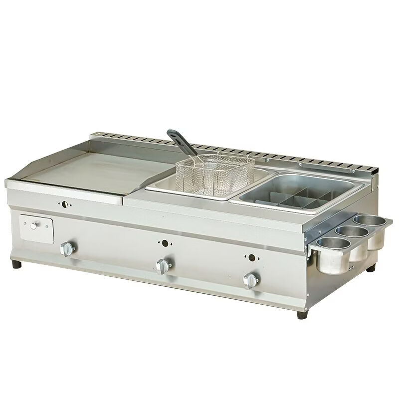 Guanshengde griddle fryer combination machine commercial gas hand-caught cake squid teppanyaki stall multi-functional oden thickened 40 griddle + frying + oden thickened 8 mm iron plate