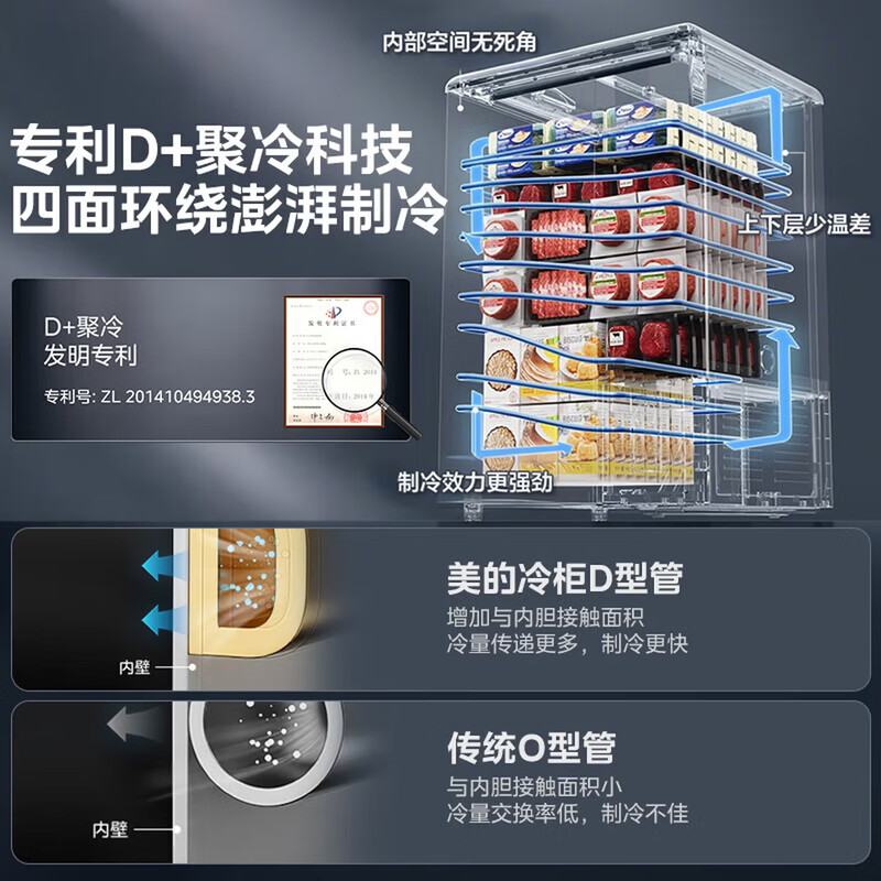 Midea freezer household commercial horizontal display cabinet refrigerated fresh-keeping cabinet ice cream frozen freezer with lock fruit beverage wine refrigerator small ice cream freezer 200 liters four-speed temperature control glass door with lock MS-205LGE