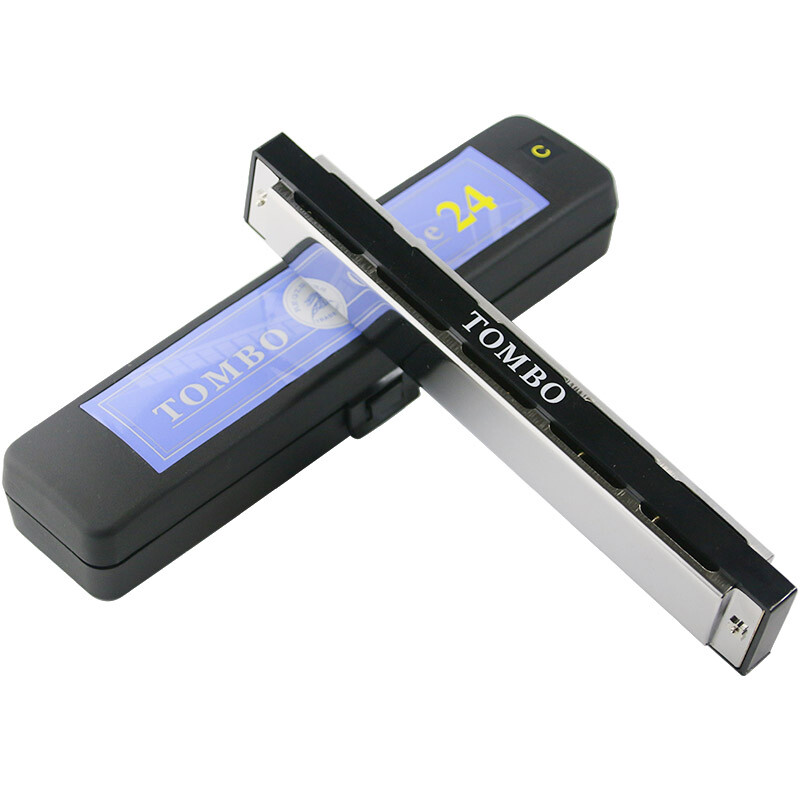 TOMBO Japan imported gongs 6624 intermediate and advanced performance 24-hole polyphonic harmonica for entry-level beginners, adults and children, 24-hole silver C key (engraved-digital tone version)