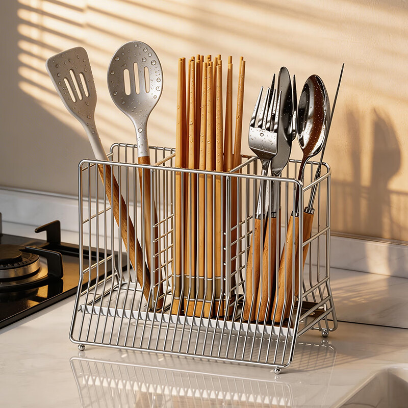 Jimi 304 stainless steel chopstick barrel kitchen chopstick storage box countertop household drain rack chopstick cage 304 stainless steel chopstick holder