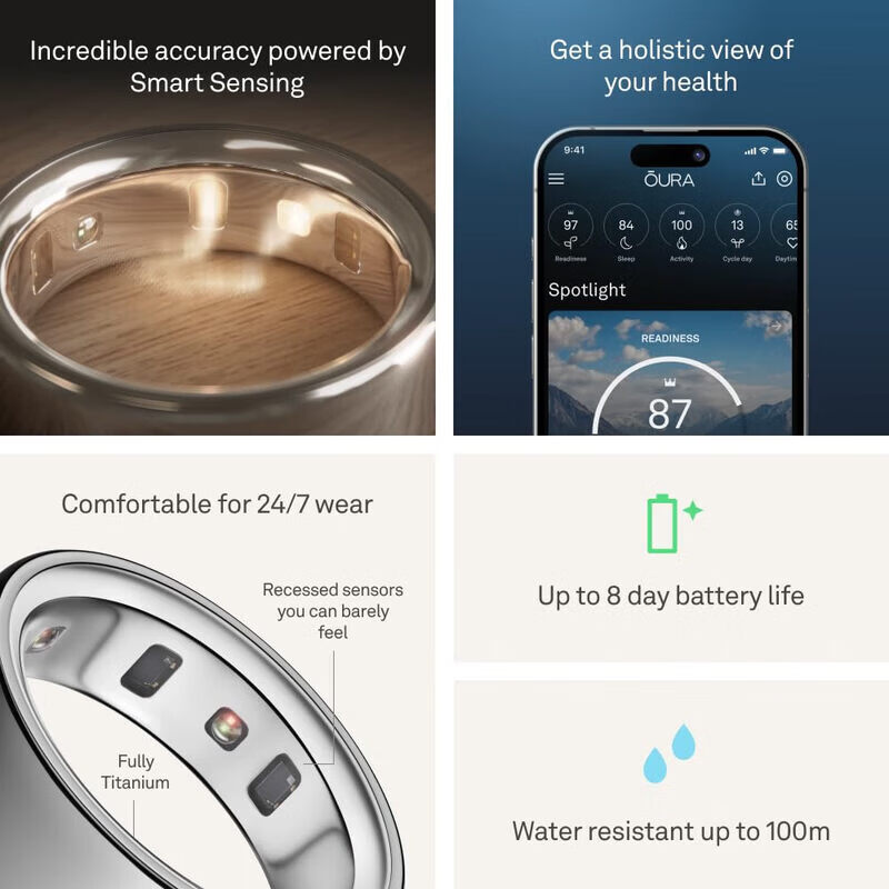OURARing 5 Wang Hong same style smart ring sleep monitoring health tracking heart rate temperature exercise recovery ring oura ring brushed silver 11
