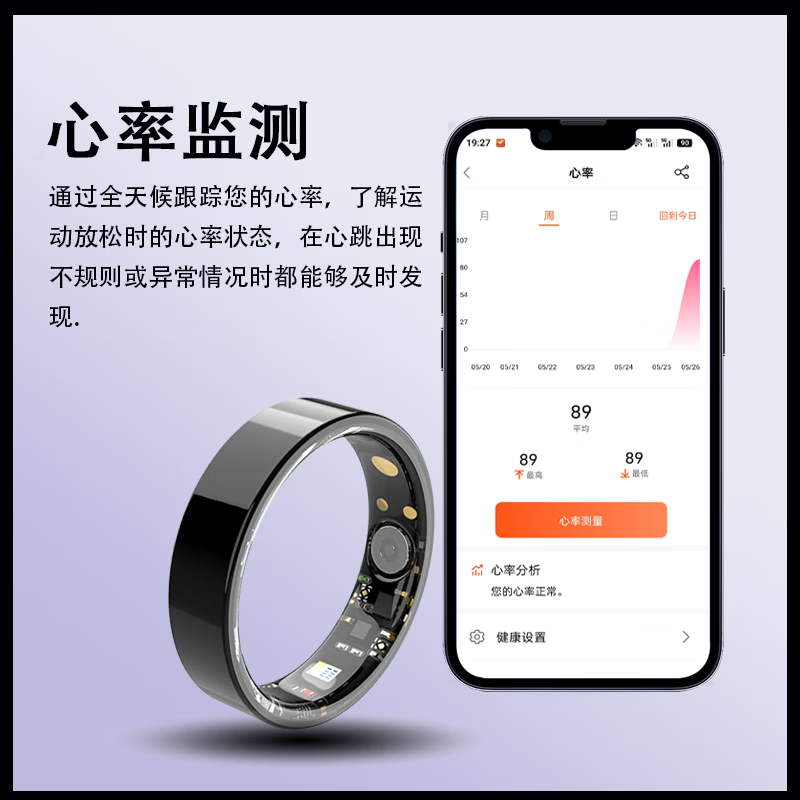 NUIBC Smart Ring Blood Sugar Blood Pressure Blood Lipid Uric Acid Heart Rate Blood Oxygen Sleep Monitoring Health Risk Assessment Ring Smart Ring Holiday Gift Elder Men and Women Ring Silver Blood Sugar Blood Pressure Ordinary Style 12 Finger Circumference/Circumference 70mm