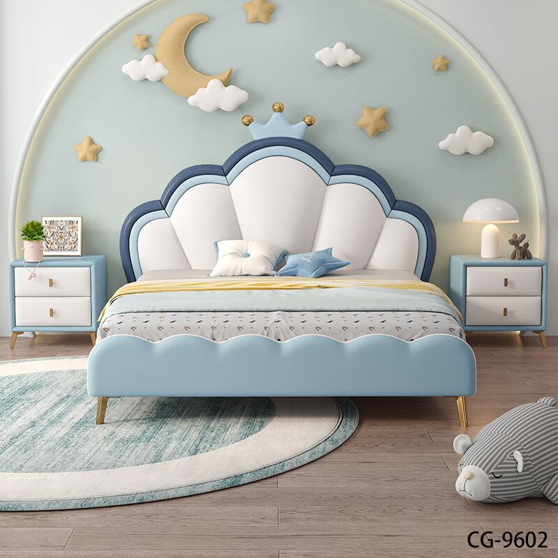 Children's bed modern simple princess bed girl's bedroom light luxury leather single bed ins internet celebrity girl bed 1.5m crown bed color note delivery to home 1.5m*2.0m frame structure