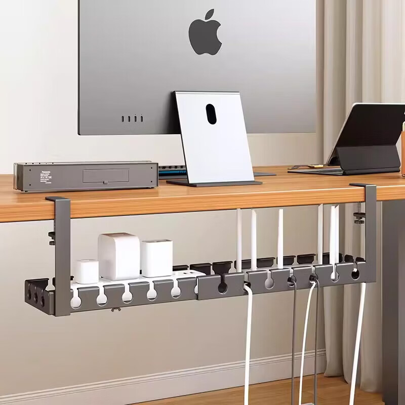 Under-desk cable organizer, punch-free power cord, shelf slot, line organizer, wire socket storage, desktop cable router, gun gray fixed model 40cm - first choice for cost-effectiveness