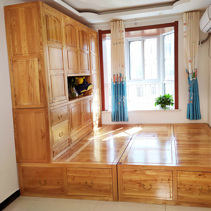 Luban Yimu Tatami Bed Elm All Solid Wood Tatami Customized Box Bed Wardrobe Box Bed Customized Bedroom Furniture High Box Bed/Per Square