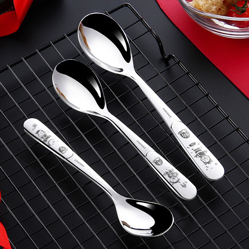 HESInLY 316 stainless steel spoon household children's eating spoon creative cute western food spoon high-looking spoon spoon rat/316L small spoon/1 pack