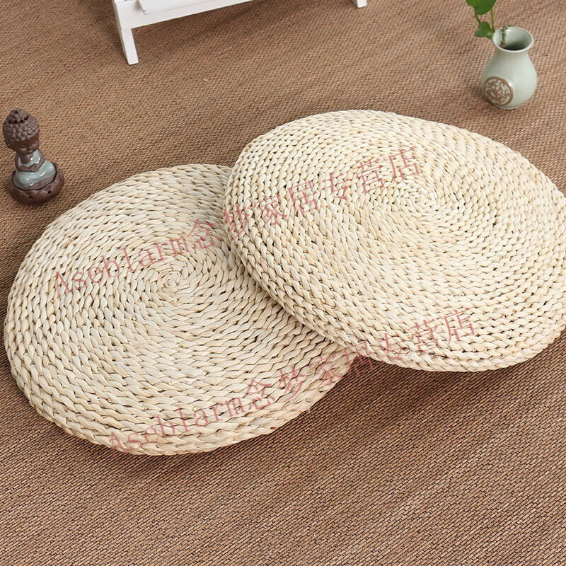 Aseblarm futon tea ceremony cushion national style new Chinese style straw thickened ground meditation worship cushion cushion bay window cushion tatami 60cm*60cm oval (can meditate cross-legged) corn husk double layer cotton (thickness about 8-10 cm)
