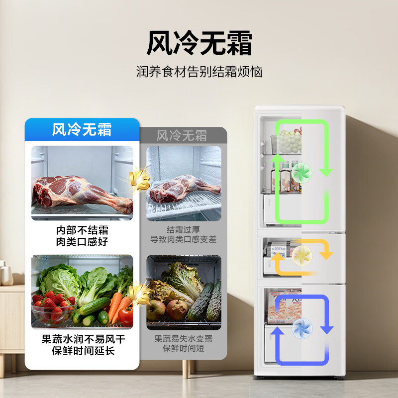 Haier produces the Commander Yuexiang series 282L three-door small-family household refrigerator retro inverter new level energy efficiency air-cooled frost-free LC3-290WL9 2026 new model