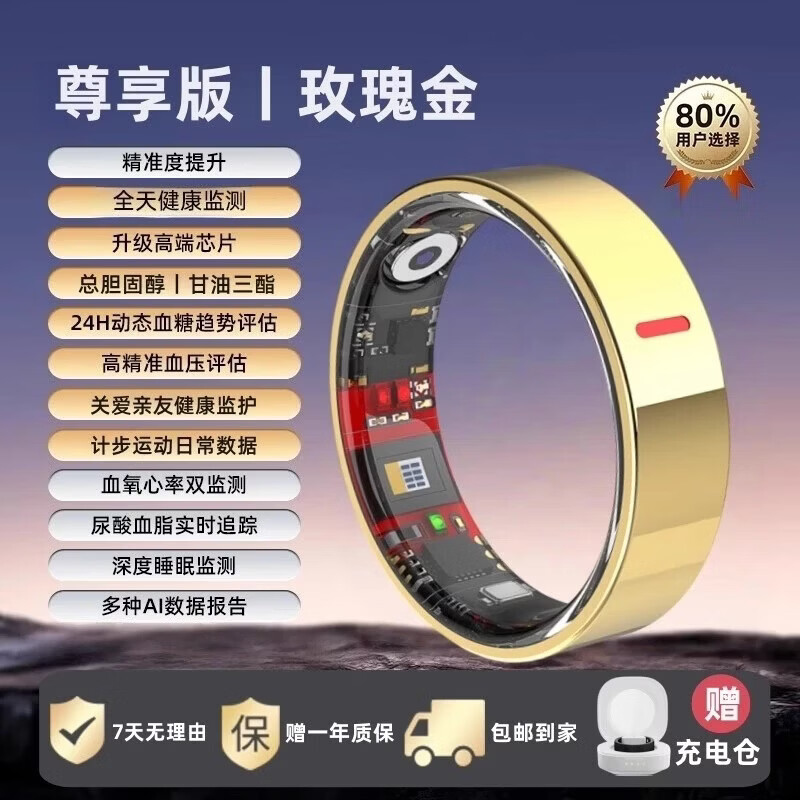 New non-invasive blood sugar and blood pressure smart ring, sleep blood oxygen and heart rate, multiple exercise modes, waterproof photo ring, Yaoshi Black No. 9