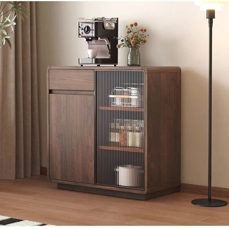 Yunxi home solid wood sideboard against the wall integrated tea cabinet side cabinet French retro multi-layer locker living room tea and wine cabinet pure solid wood + upgraded thickened 16MM back panel walnut color sideboard 80*40*89cm