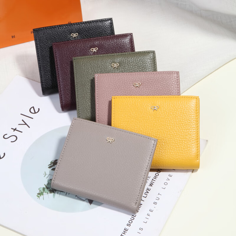 Sephoron New Year Genuine Leather Ultra-Thin Two-fold Short Wallet Women's Fashion Soft Cowhide Folding Wallet ID Card Bag Trendy Purple No Specifications