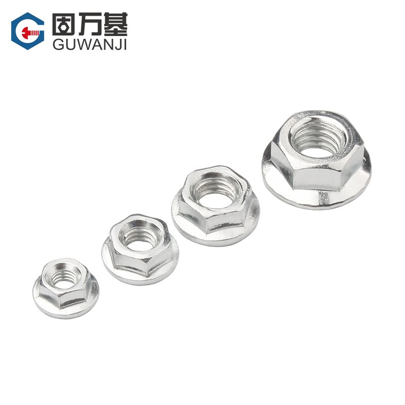 Guwanji galvanized hexagonal flange nut flange surface screw cap flower tooth anti-slip surface anti-return locking pad anti-loosening nut 4.8 grade white zinc carbon steel M8 50 pieces