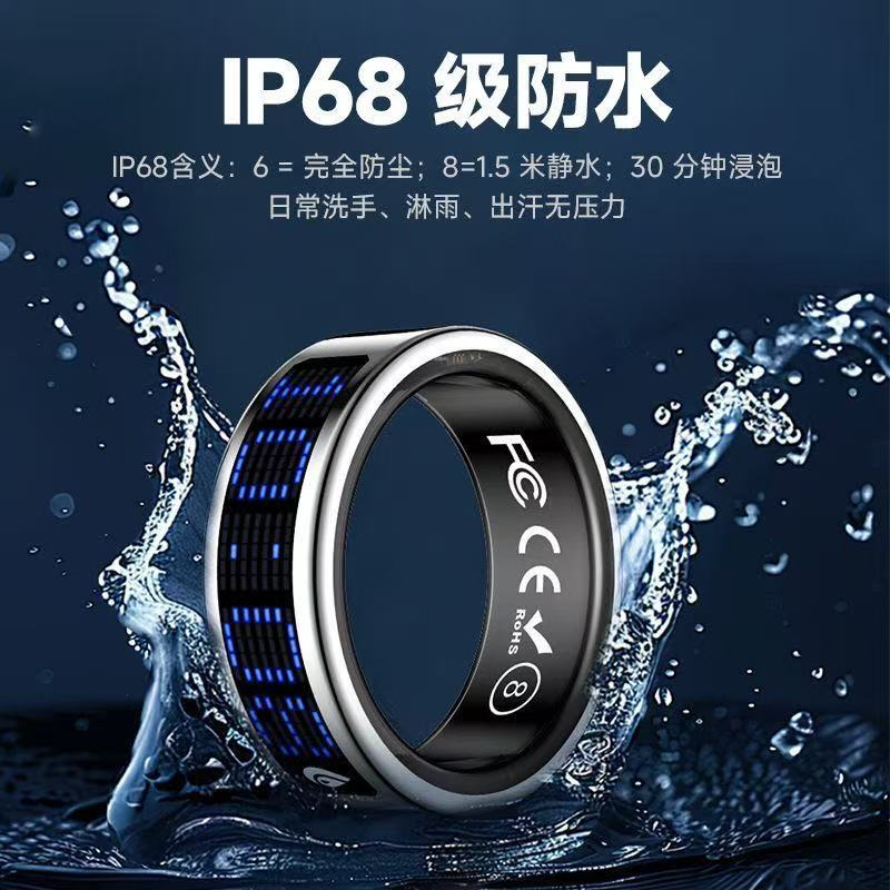 Smart health ring accurately monitors heart rate, blood oxygen, sleep, temperature, pressure, steps, calories, IP68 waterproof, swimming and bathing, wearable, magnetic fast charging, super long battery life, thin, bright gold, free charging compartment, size 13, 22.3mm, recommended 80-85kg