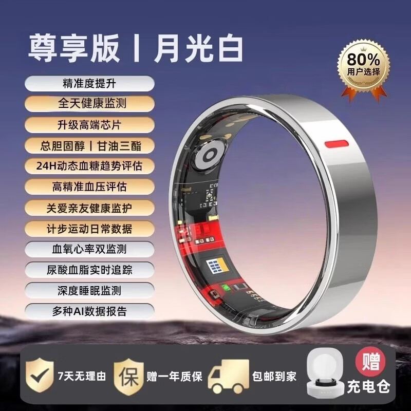 New non-invasive blood sugar and blood pressure smart ring, sleep blood oxygen and heart rate, multiple exercise modes, waterproof photo ring, Yaoshi Black No. 9