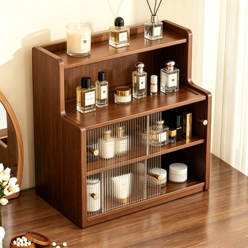 Desktop storage box Japanese cosmetics storage box dust-proof storage rack dressing table organizer perfume storage cabinet 4-layer 50*20*55cm acrylic double-layer sliding door