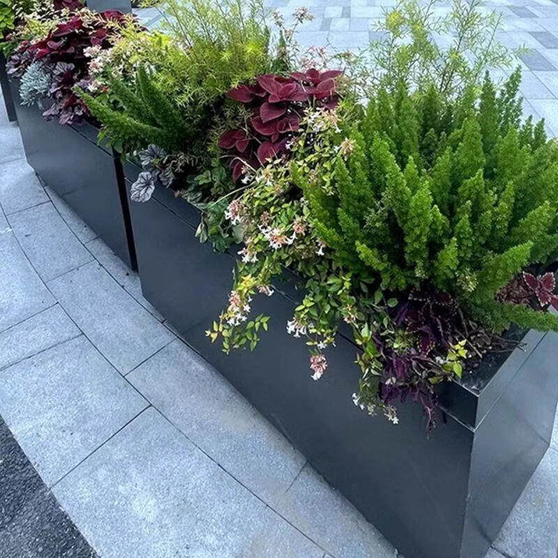 Thickened stainless steel flower box combination outdoor flower pond fence outside rectangular flower pot hotel partition municipal flower trough B type dark gray length 150*width 40*height 50cm