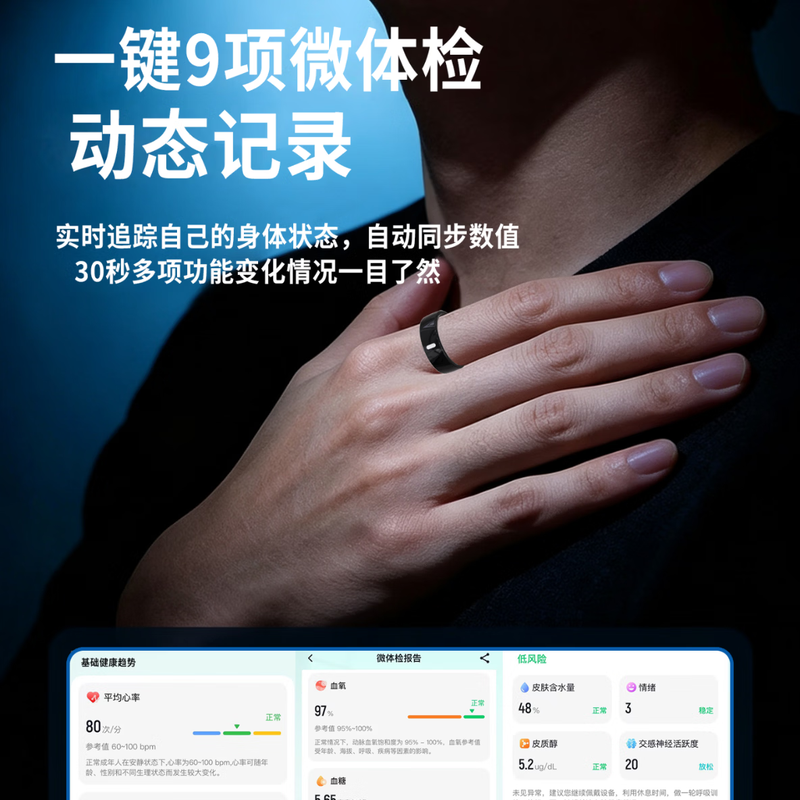 Case Smart Ring, ECG, Dynamic Blood Glucose, Blood Lipid, Uric Acid, Healthy Sleep Analysis Ring, Waterproof Exercise Heart Rate Oxygen Exercise, Huawei Mobile Phone Applicable AI Ring, Top ECG-Ceramic Black, Blood Sugar, Uric Acid, Blood Pressure Trend, Size 10 (Diameter 20, Finger Circumference 63) Weight 140-155 Jin