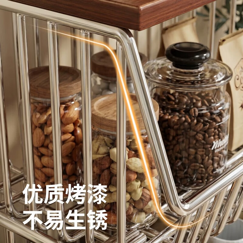 Ersijia desktop storage rack storage rack multi-layer storage household snack rack coffee cup rack storage rack storage storage cabinet stainless steel color + teak double layer desktop model