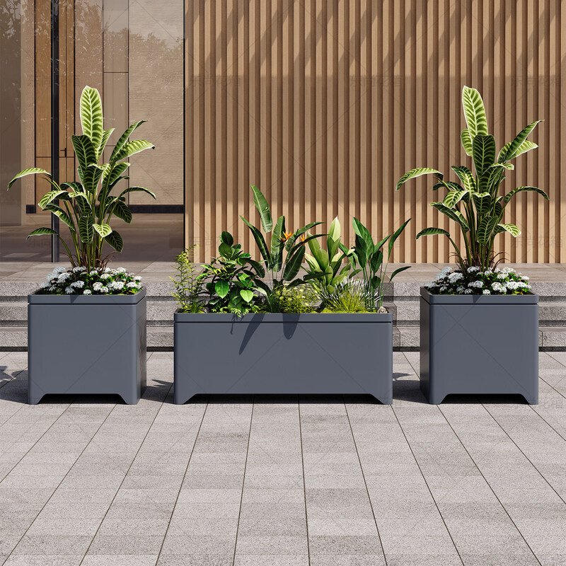 Thickened stainless steel flower box combination outdoor flower pond fence outside rectangular flower pot hotel partition municipal flower trough B type dark gray length 150*width 40*height 50cm