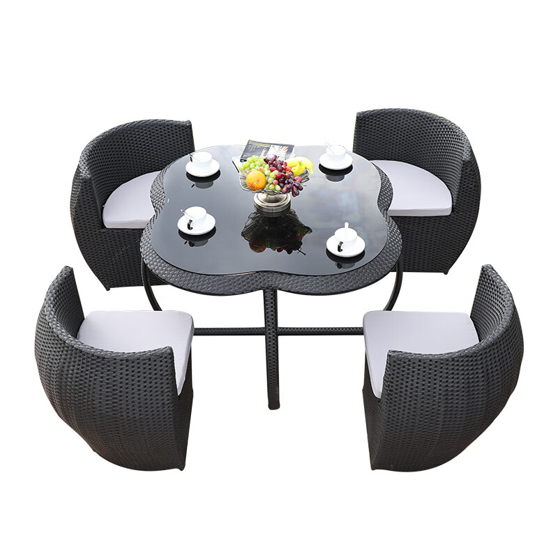 ROYAL RATTAN outdoor table and chair combination creative lazy rattan chair backrest chair balcony outdoor courtyard rattan furniture plum + storage table and chairs + black