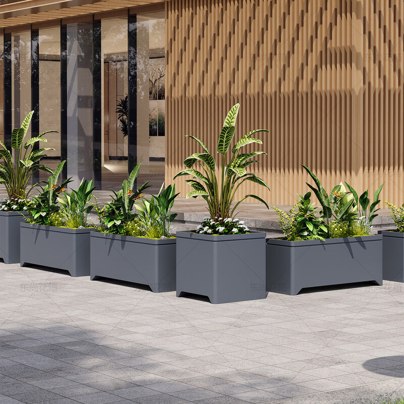 Thickened stainless steel flower box combination outdoor flower pond fence outside rectangular flower pot hotel partition municipal flower trough B type dark gray length 150*width 40*height 50cm