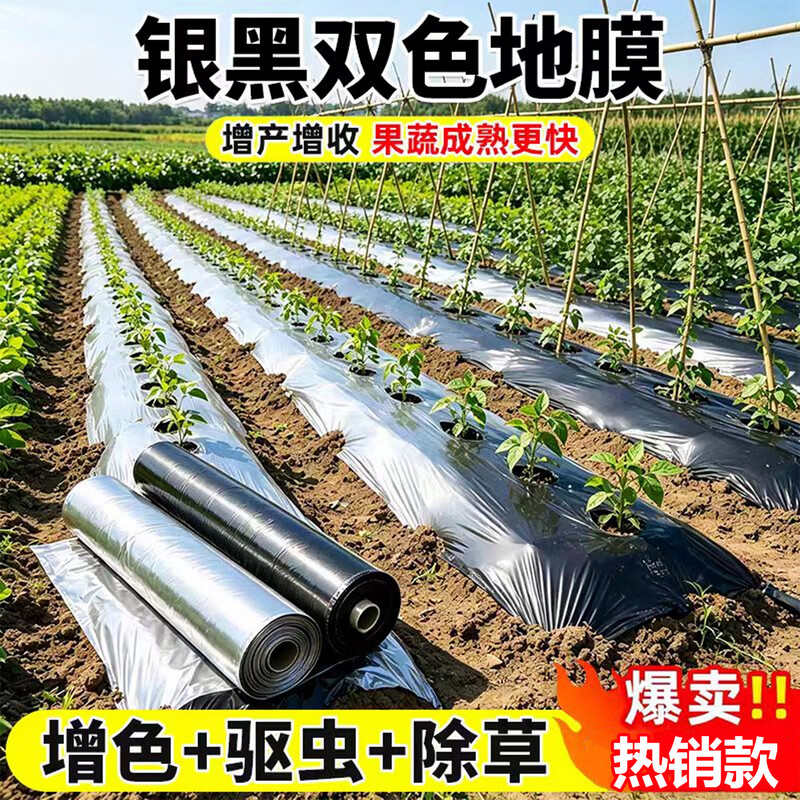 Perforated mulch film for agricultural planting, special perforated mulch film for growing vegetables, strawberry sweet potato film, silver and black two-color perforated mulch film, 5 pounds black, 2 meters wide, 120 meters long, no holes