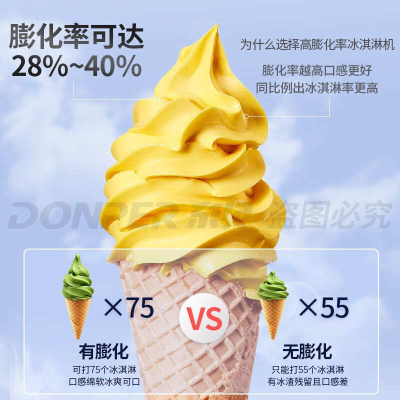 Donper soft ice cream machine commercial ice cream machine cone machine ice cream powder fully automatic milk tea shop vertical ice cream machine KFX720