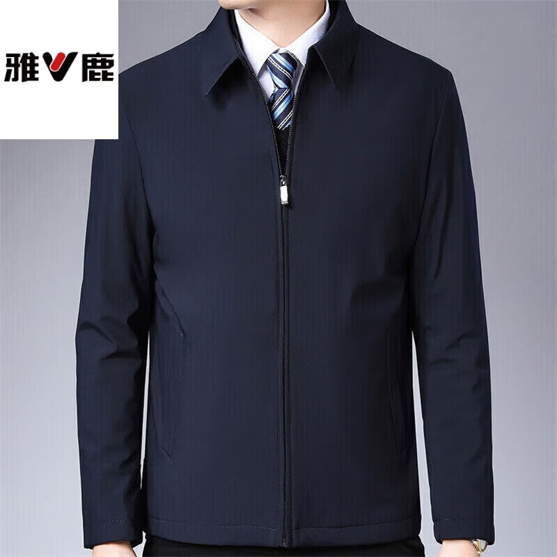 Yalu Spring Jacket Executive Jacket Business Casual Jacket Middle-aged and Elderly Dad Men's Clothes Casual Warm Top 008 Navy Blue Regular XL Recommended 125-140 catties